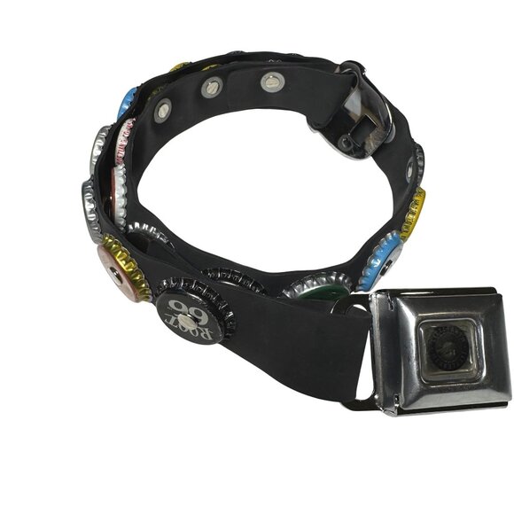 Buckle Accessories - Vintage Soda Bottle Caps Belt w/ Seat Belt Buckle - M